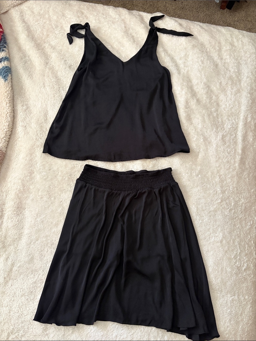 Women's Black Two-Piece Midi Set with Smocked Waist